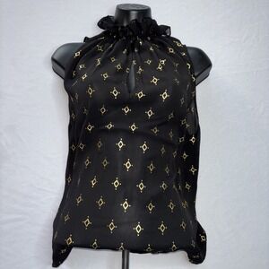 H&M Black w/ Gold Diamonds Polyester Halter Top Size 6